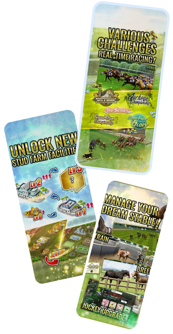 Participez à des courses hippiques en temps réel et relevez des défis. Débloquez de nouvelles installations d’élevage et améliorez votre ferme. Gérez votre écurie, entraînez et élevez vos chevaux de course